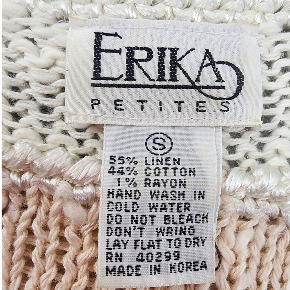 Vintage Erika Sweater Womens S‎ Beige Linen Floral Pearls Beaded Short Sleeve - Picture 5 of 8